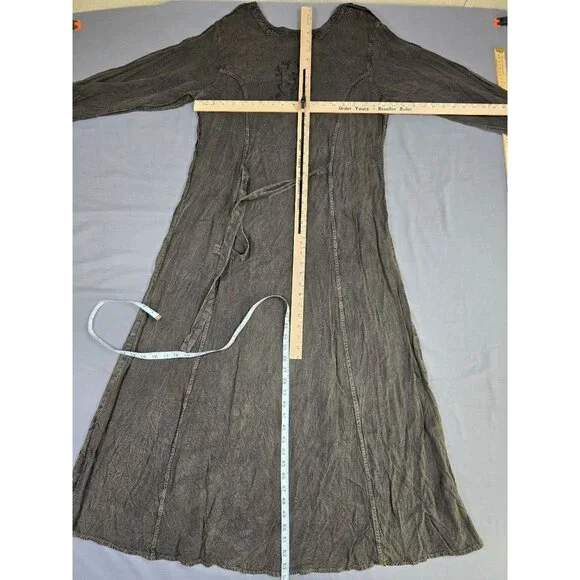 Sacred Thread Gray Embroidered Long Sleeve Maxi Dress Free Size Boho Velvet - Picture 7 of 7